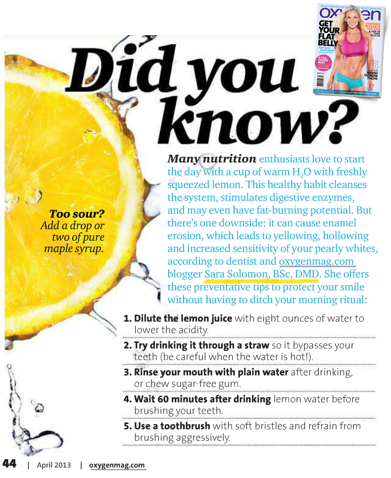 Oxygen Magazine - dental erosion and lemon water