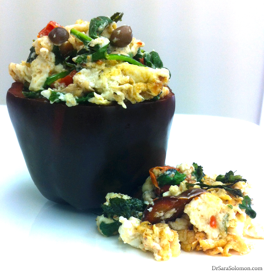 Omelette in a chocolate pepper bowl